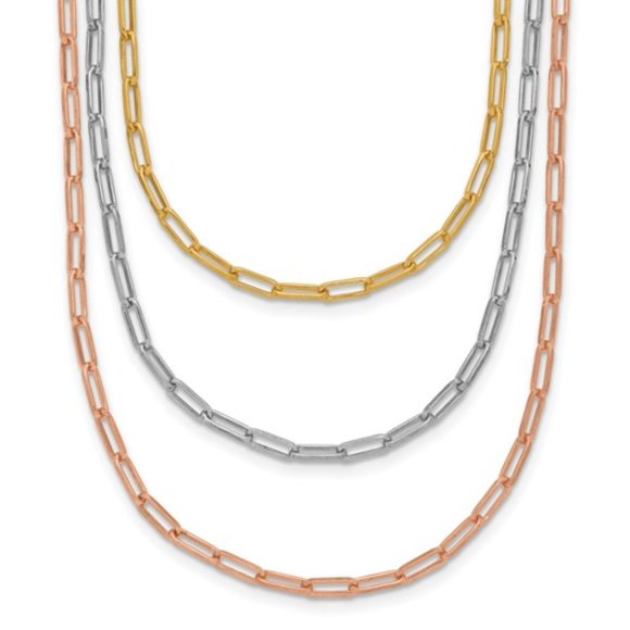 Sterling Silver Tri-color Paperclip Link 3-strand 18 inch layered Fancy Necklace - Picture 2 of 5